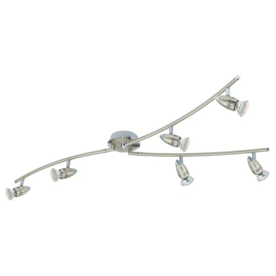 Eglo magnum-led plafoniera con 6 faretti gu10 led 16,8w 3000k orientabili 105cm per soggiorno moderna nichel e cromo