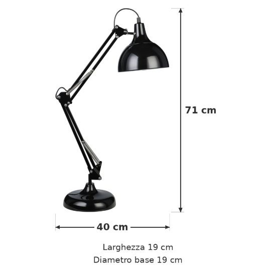 Eglo borgillio lampada da scrivania e27 71cm per ufficio moderna nera