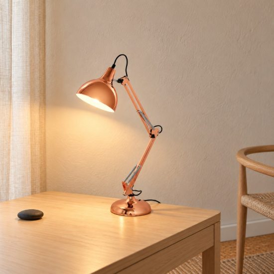 Eglo borgillio lampada da scrivania e27 71cm per ufficio moderna rame