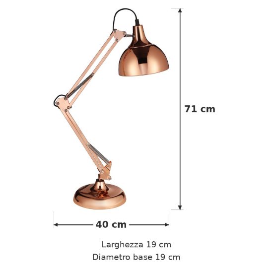 Eglo borgillio lampada da scrivania e27 71cm per ufficio moderna rame