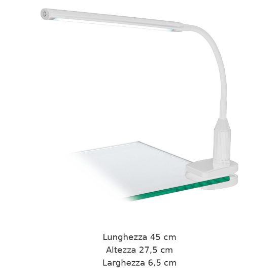 Eglo laroa lampada a pinza led 4,2w 4000k 27,5cm dimmerabile per ufficio moderna bianca