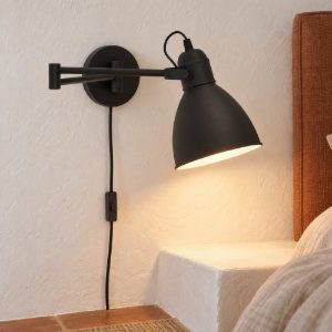 Eglo san peri applique per comodino camera da letto e27 13cm moderna nera