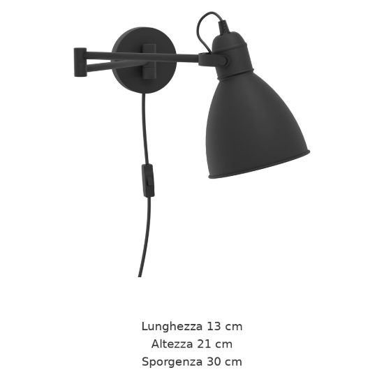 Eglo san peri applique per comodino camera da letto e27 13cm moderna nera