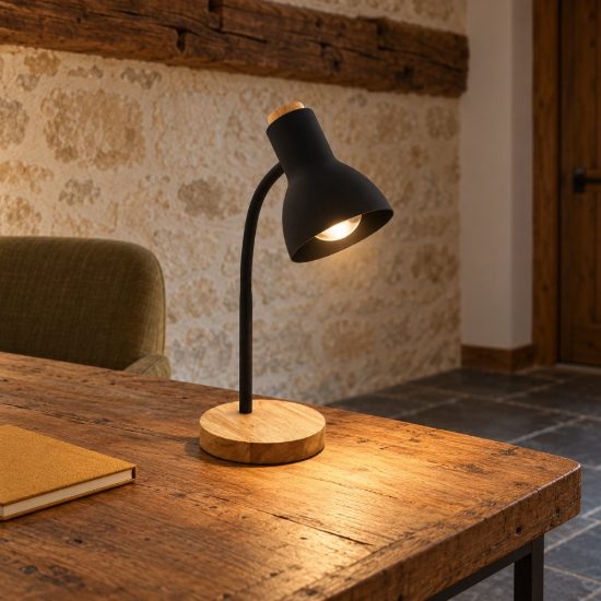 Eglo veradal lampada da scrivania e27 49cm per ufficio moderna nera e marrone