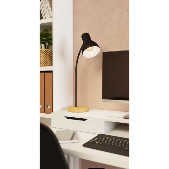 Eglo veradal lampada da scrivania e27 49cm per ufficio moderna nera e marrone