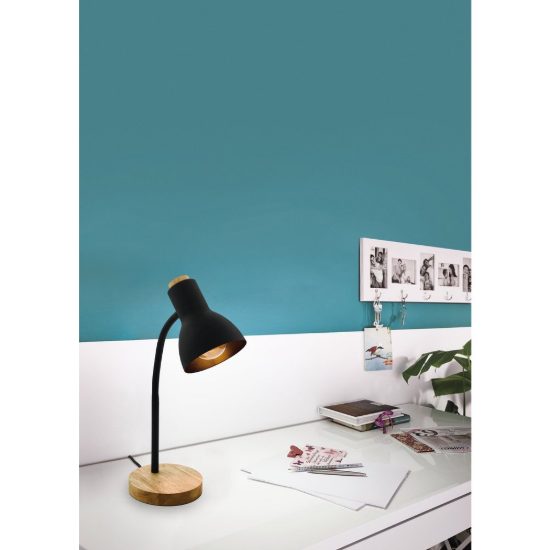 Eglo veradal lampada da scrivania e27 49cm per ufficio moderna nera e marrone