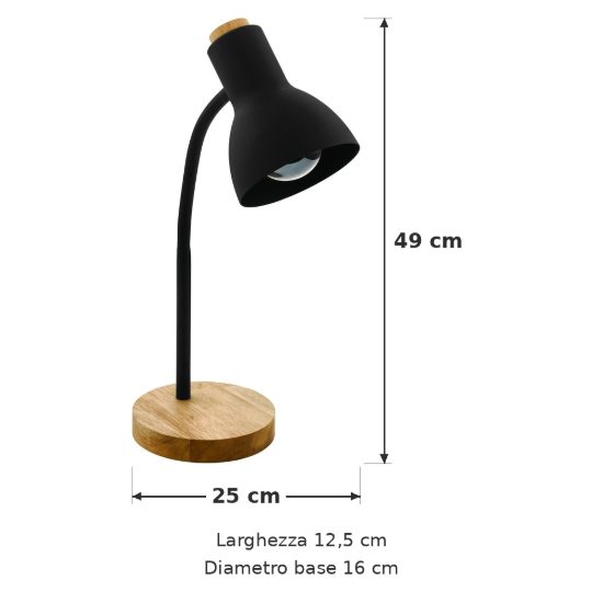 Eglo veradal lampada da scrivania e27 49cm per ufficio moderna nera e marrone