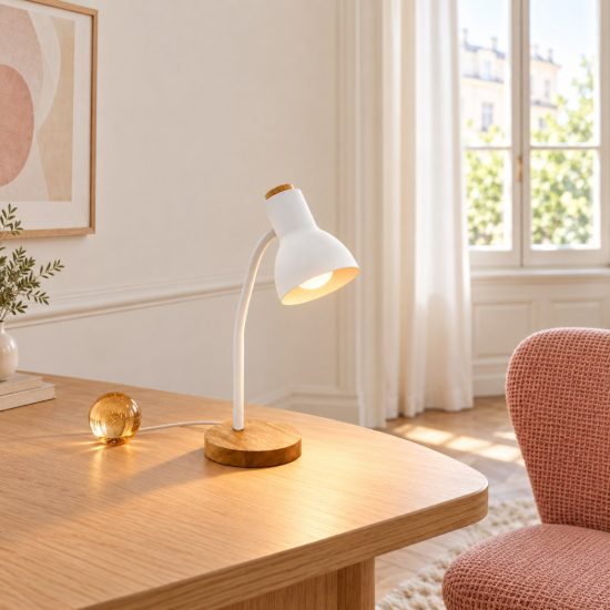 Eglo veradal lampada da scrivania e27 49cm per ufficio moderna bianca e marrone