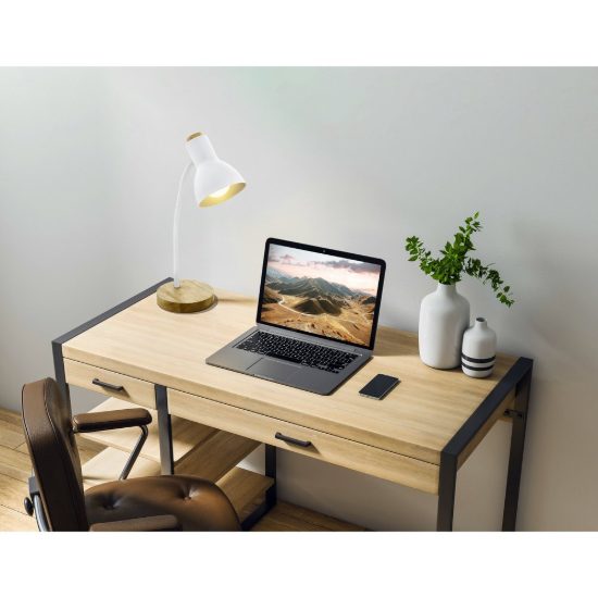 Eglo veradal lampada da scrivania e27 49cm per ufficio moderna bianca e marrone