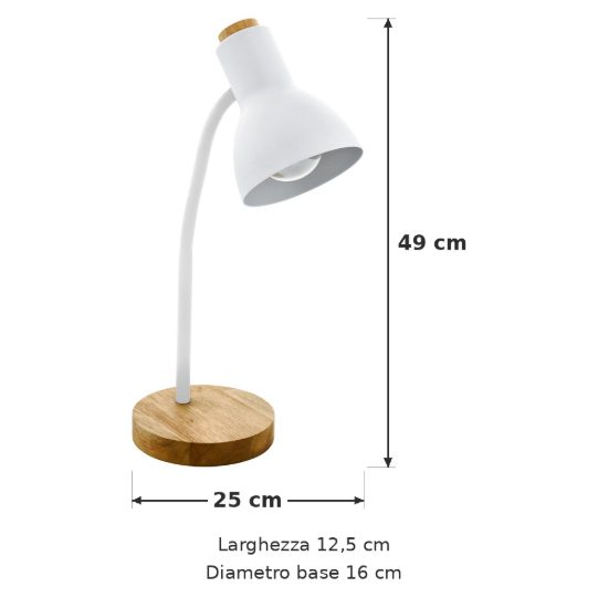 Eglo veradal lampada da scrivania e27 49cm per ufficio moderna bianca e marrone