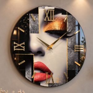 Orologio rotonda a parete moderno viso donna dettagli oro lucido 40cm