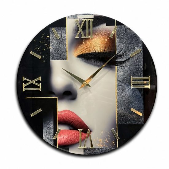 Orologio rotonda a parete moderno viso donna dettagli oro lucido 40cm