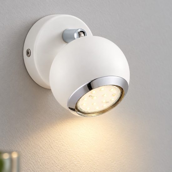 Eglo bimeda applique con faretto gu10 led 2,8w 3000k orientabile 7cm per soggiorno moderna bianca e cromo