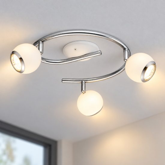 Eglo bimeda plafoniera con 3 faretti gu10 led 8,4w 3000k orientabili 29cm per ingresso moderna bianca e cromo