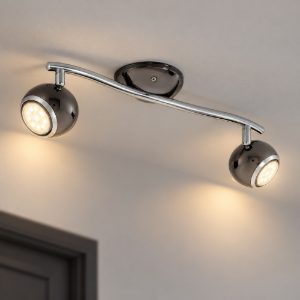 Eglo bimeda plafoniera con 2 faretti gu10 led 5,6w 3000k orientabili 36,5cm per corridoio moderna nichel nero e cromo
