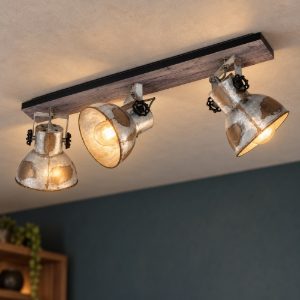 Eglo barnstaple plafoniera con 3 faretti e27 orientabili 75cm per soggiorno moderna marrone patinato e nera