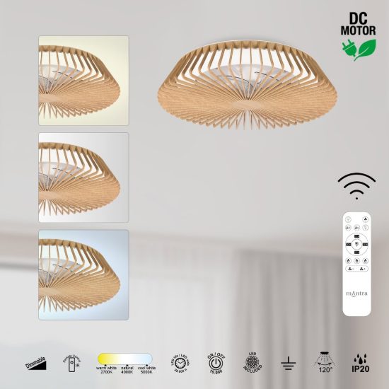 Ventilatore da soffitto legno con luce con telecomando led 70w cct 2700k 5000k dimmerabile