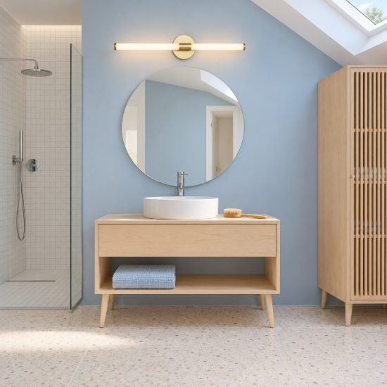 Eglo ramola applique per specchio led 11w cct 3000k 6500k 60cm ip44 per bagno moderna ottone