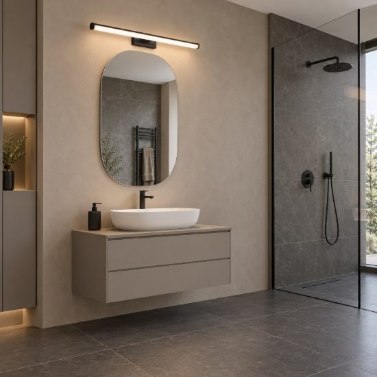 Eglo vadumi applique per specchio led 11w 4000k 60cm ip44 per bagno moderna nera