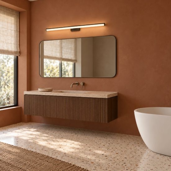 Eglo vadumi applique per specchio led 14w 4000k 78cm ip44 per bagno moderna nera