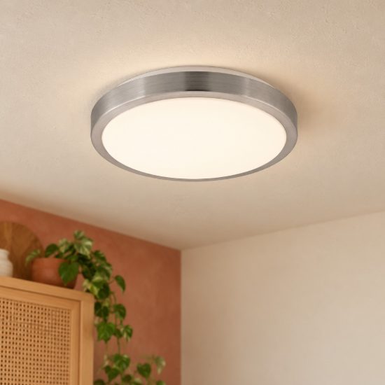 Eglo competa 1 plafoniera led 18w 3000k 32,5cm per cucina moderna bianca e nichel