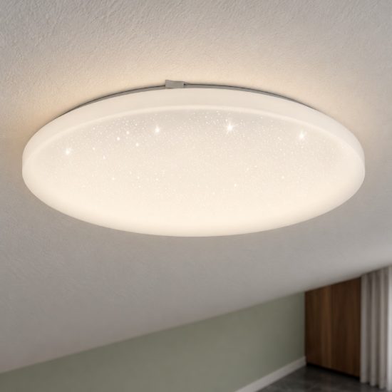 Eglo frania plafoniera led 33w 3000k 43cm per soggiorno moderna bianca effetto cristallo