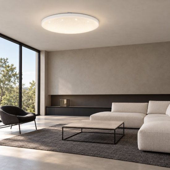 Eglo frania plafoniera led 50w 3000k 55cm per soggiorno moderna bianca effetto cristallo