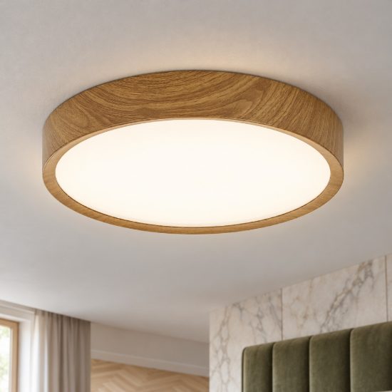 Eglo musurita plafoniera led 33w 3000k 44cm per camera da letto moderna effetto legno