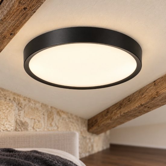 Eglo musurita plafoniera led 33w 3000k 44cm per camera da letto moderna nera