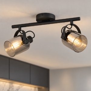 Eglo berregas plafoniera con 2 faretti e27 orientabili 44cm per cucina moderna nera e cromo