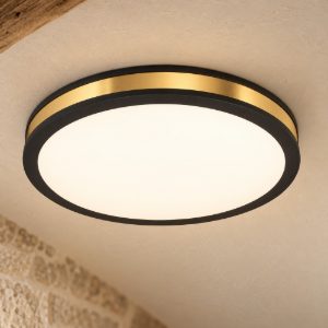 Eglo pescaito plafoniera led 19,5w 3000k 38cm per camera da letto moderna nera e oro