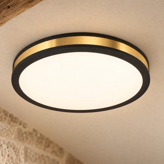 Eglo pescaito plafoniera led 19,5w 3000k 38cm per camera da letto moderna nera e oro