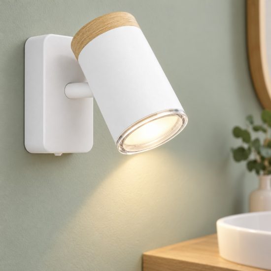 Eglo consuma applique con faretto gu10 orientabile 6cm ip44 per bagno moderna bianca e marrone