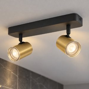 Eglo consuma 1 plafoniera con 2 faretti gu10 orientabili 28cm ip44 per bagno moderna nera e ottone