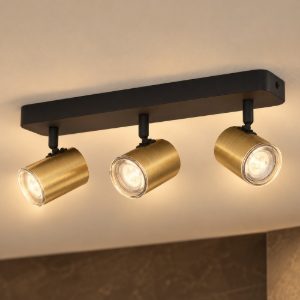 Eglo consuma 1 plafoniera con 3 faretti gu10 orientabili 40cm ip44 per bagno moderna nera e ottone