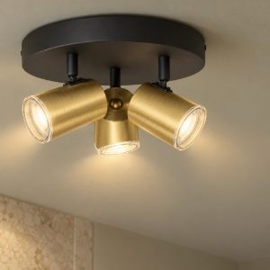 Eglo consuma 1 plafoniera con 3 faretti gu10 orientabili 25cm ip44 per bagno moderna nera e ottone