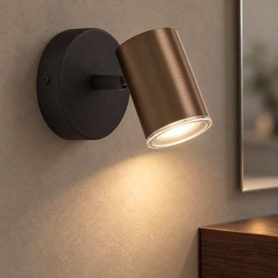 Eglo consuma 1 applique con faretto gu10 orientabile 11cm ip44 per bagno moderna bronzo e nera