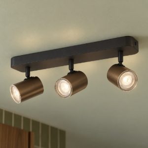 Eglo consuma 1 plafoniera con 3 faretti gu10 orientabili 40cm ip44 per bagno moderna bronzo e nera