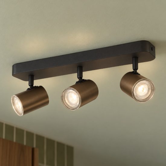Eglo consuma 1 plafoniera con 3 faretti gu10 orientabili 40cm ip44 per bagno moderna bronzo e nera