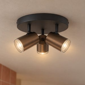Eglo consuma 1 plafoniera con 3 faretti gu10 orientabili 25cm ip44 per bagno moderna bronzo e nera