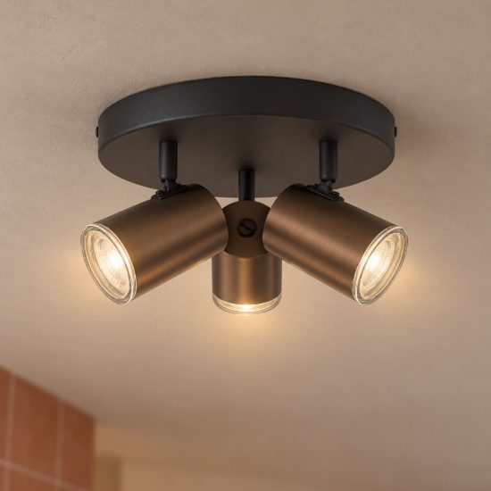 Eglo consuma 1 plafoniera con 3 faretti gu10 orientabili 25cm ip44 per bagno moderna bronzo e nera