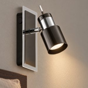 Eglo davida 1 applique con faretto gu10 led 4,6w 3000k orientabile 16,5cm per camera da letto moderna nichel nero