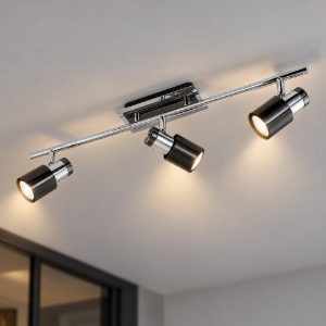 Eglo davida 1 plafoniera con 3 faretti gu10 led 13,8w 3000k orientabili 58cm per corridoio moderna nichel nero