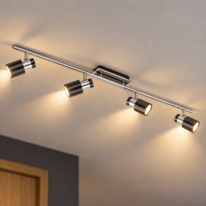 Eglo davida 1 plafoniera con 4 faretti gu10 led 18,4w 3000k orientabili 78cm per ingresso moderna nichel nero