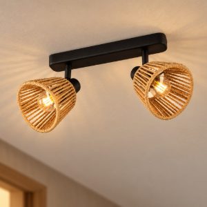 Eglo keelby plafoniera con 2 faretti e14 orientabili 30cm per corridoio moderna nera con paralumi in carta