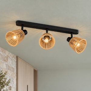Eglo keelby plafoniera con 3 faretti e14 orientabili 52cm per ingresso moderna nera con paralumi in carta