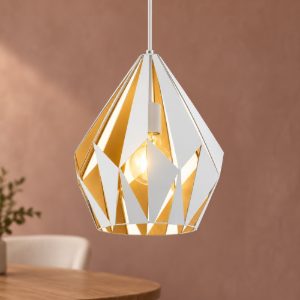 Eglo carlton 1 lampadario a sospensione goccia bianco e oro miele 31cm per sala da pranzo