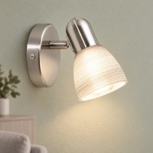 Eglo dakar 1 applique con faretto e14 orientabile 10,5cm per soggiorno moderna nichel