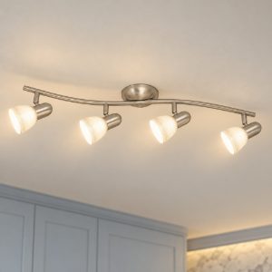 Eglo dakar 1 plafoniera con 4 faretti e14 orientabili 65cm per cucina moderna nichel