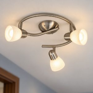 Eglo dakar 1 plafoniera con 3 faretti e14 orientabili 29,5cm per corridoio moderna nichel